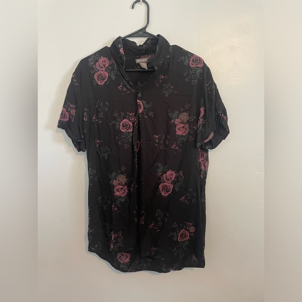 Black floral button down